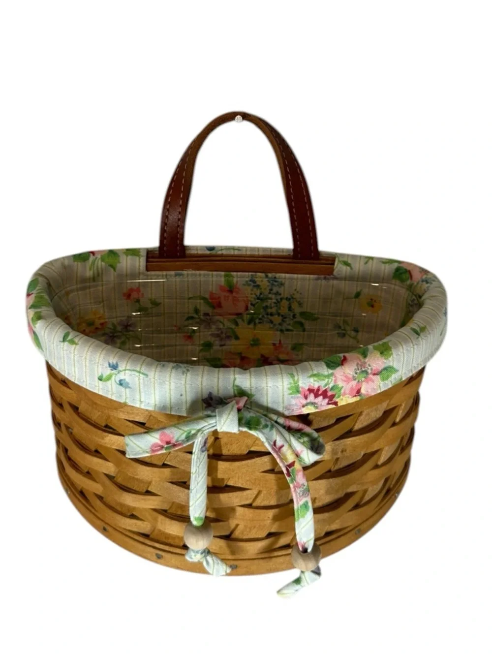 LONGABERGER 2006 Small Scalloped Pocket Hanging Basket Floral & Plastic Liner